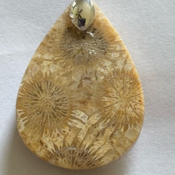 Fossilized Coral cabochon pendant OOAK - Picture 3 of 3